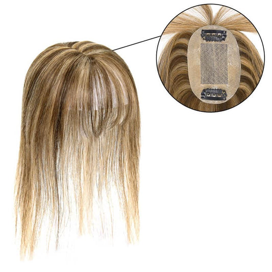 Invisible Hair Topper with Bangs – Boost Volume & Style, Medium Brown Highlight