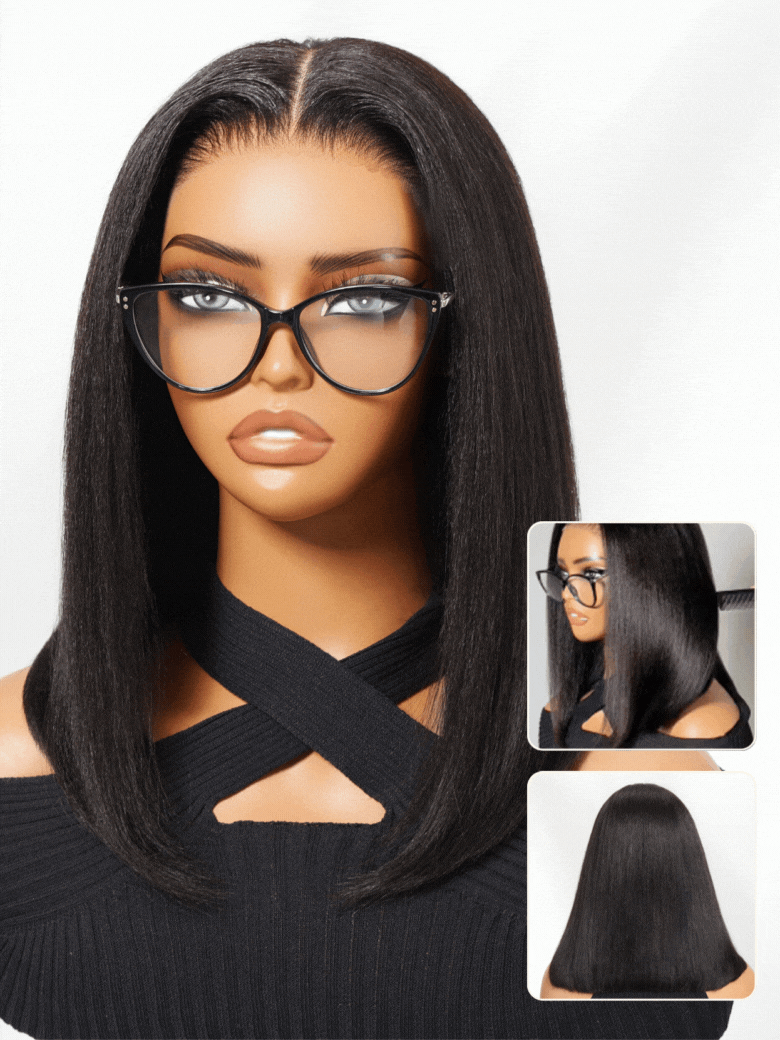 Blunt Cut Light Yaki Straight 7x5 Pre-Cut Lace Bye Bye Knots Glueless Bob Wig Pre-plucked Flash Sale