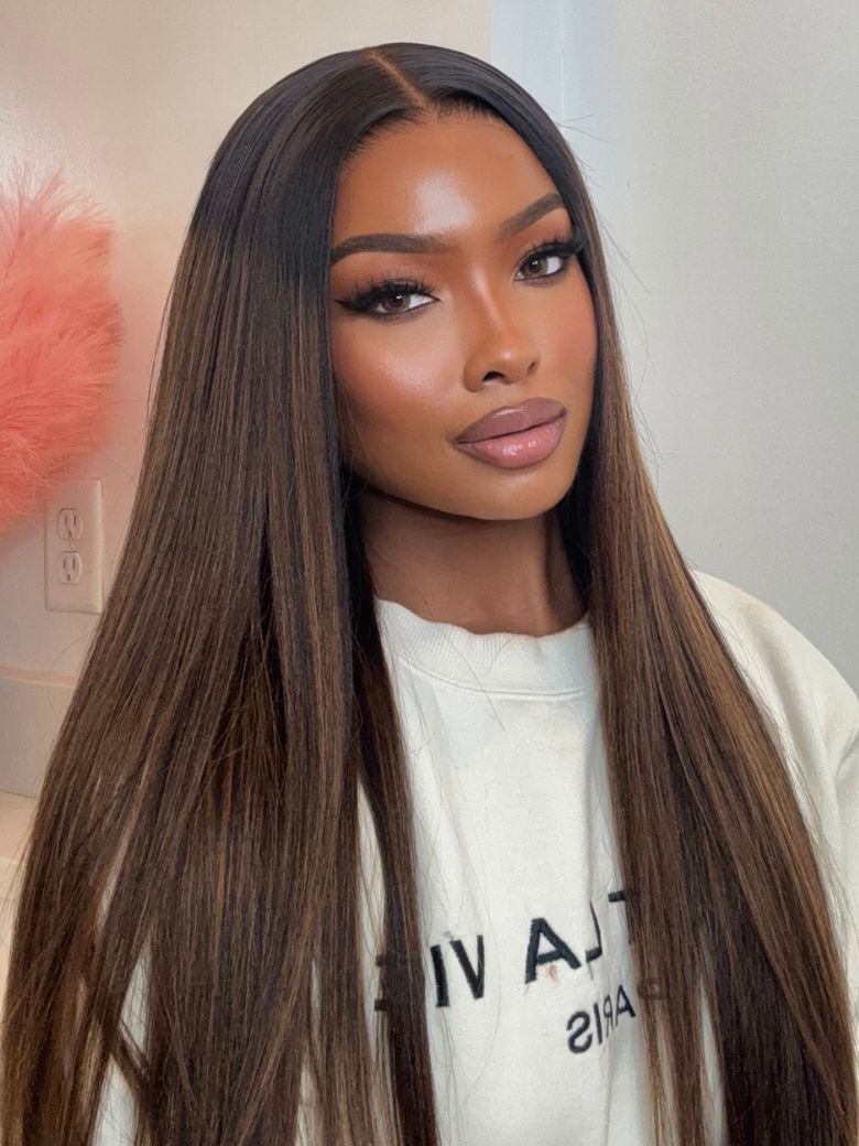 13x4 Pre Everything Balayage #1b/30 Highlight Yaki Straight Lace Frontal Wig With Invisi Drawstring