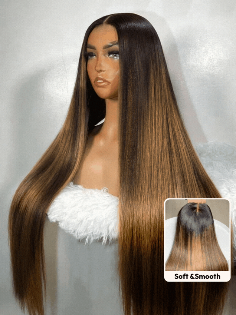 13x4 Pre Everything Balayage #1b/30 Highlight Yaki Straight Lace Frontal Wig With Invisi Drawstring