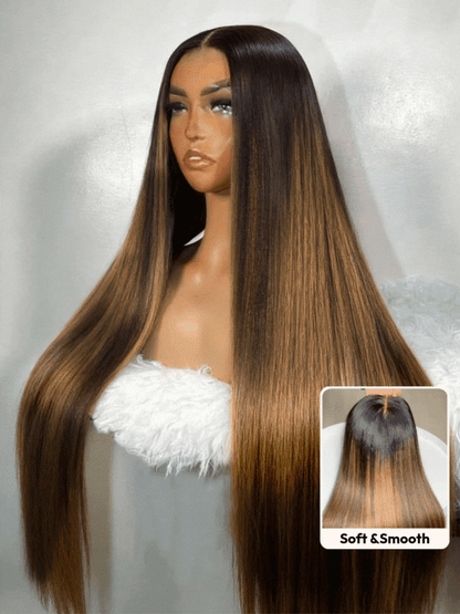 13x4 Pre Everything Balayage #1b/30 Highlight Yaki Straight Lace Frontal Wig With Invisi Drawstring