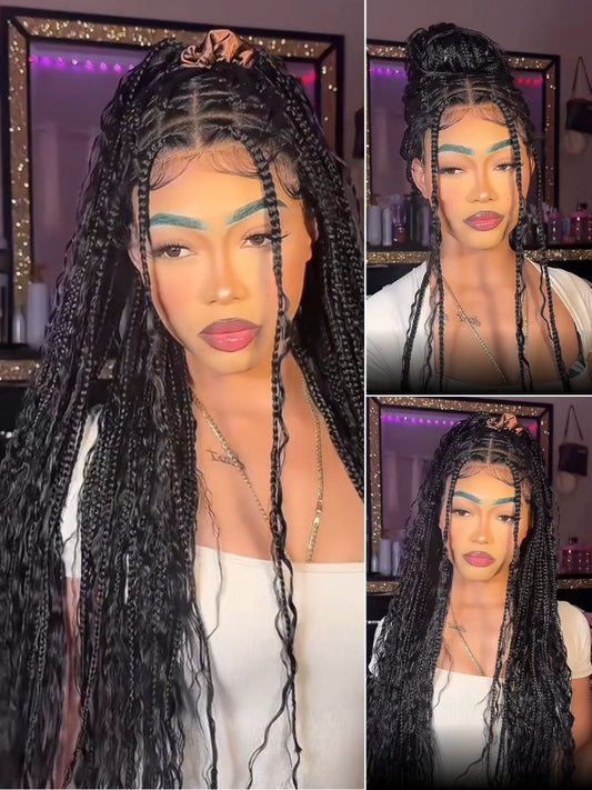 Full 360 Lace 200% Density Knotless boho box braid Wigs For Black Women Flash Sale
