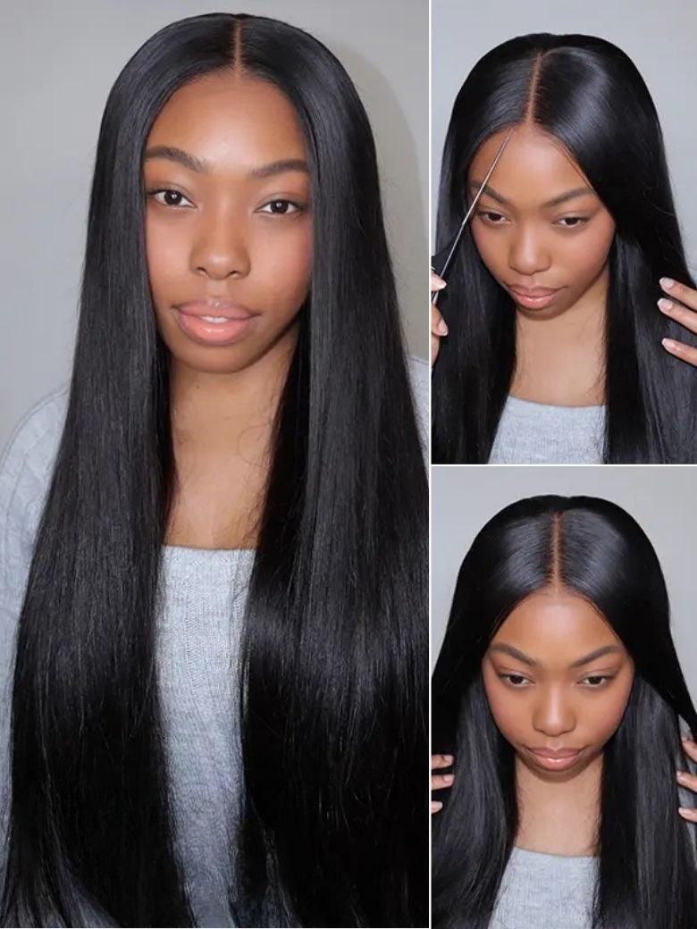 Blunt Cut Light Yaki Straight 7x5 Pre-Cut Lace Bye Bye Knots Glueless Bob Wig Pre-plucked Flash Sale