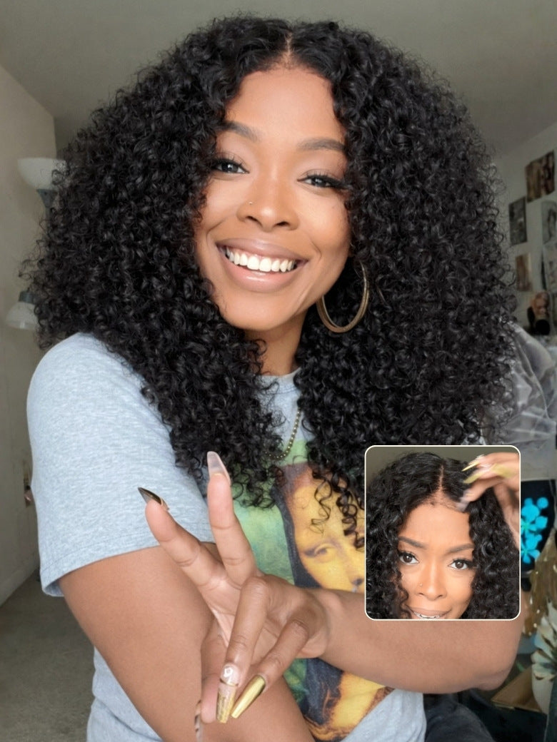 7x5 Pre Cut 200% 4C Kinky Edge Baby Hair Curly Pre-Cut Lace Human Hair Wigs Bleached Knots With Invisi Drawstring
