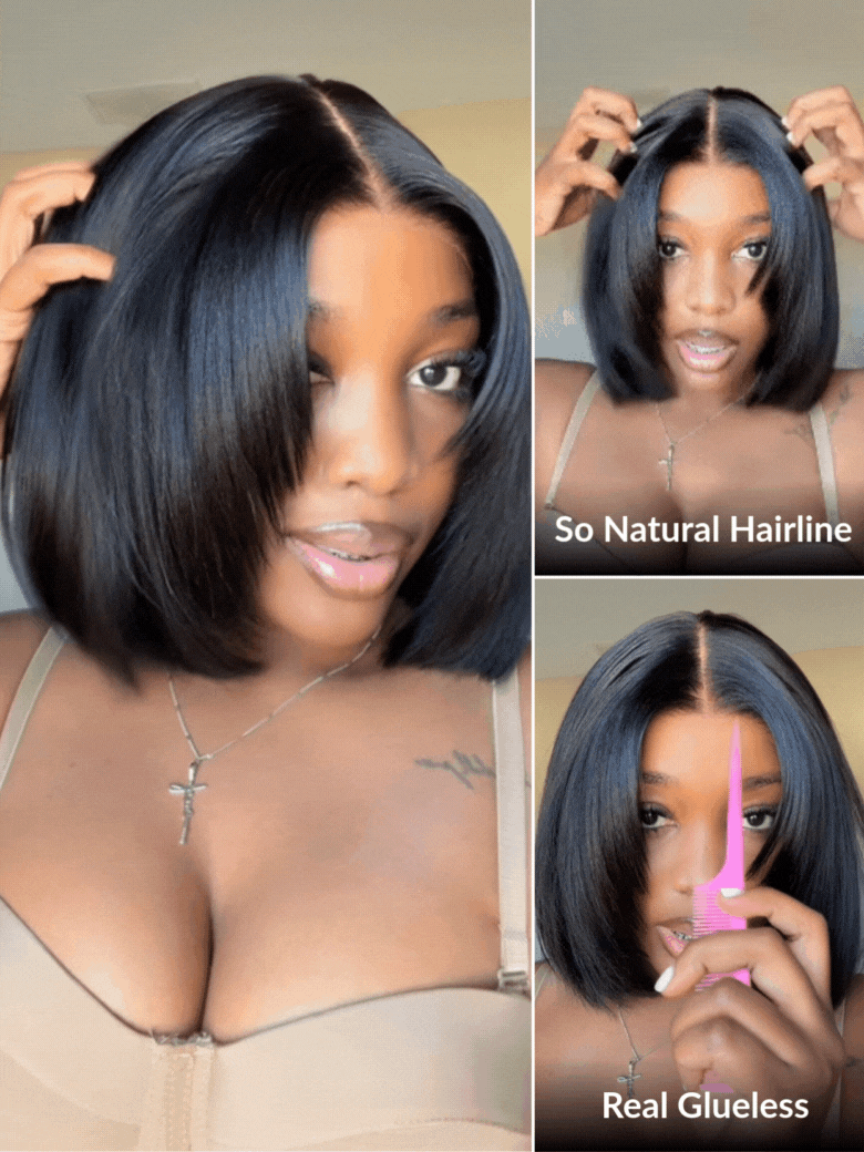 Blunt Cut Light Yaki Straight 7x5 Pre-Cut Lace Bye Bye Knots Glueless Bob Wig Pre-plucked Flash Sale