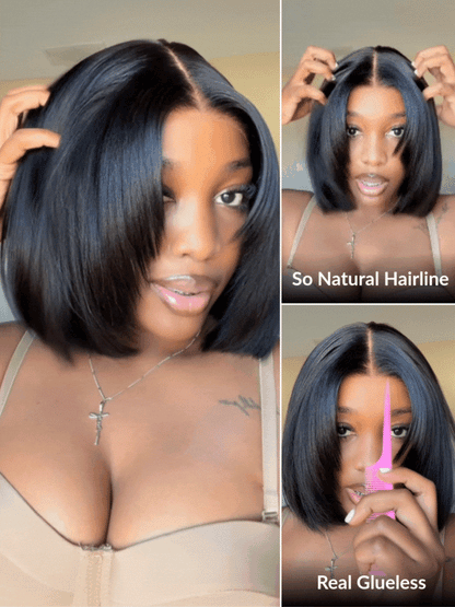 Blunt Cut Light Yaki Straight 7x5 Pre-Cut Lace Bye Bye Knots Glueless Bob Wig Pre-plucked Flash Sale