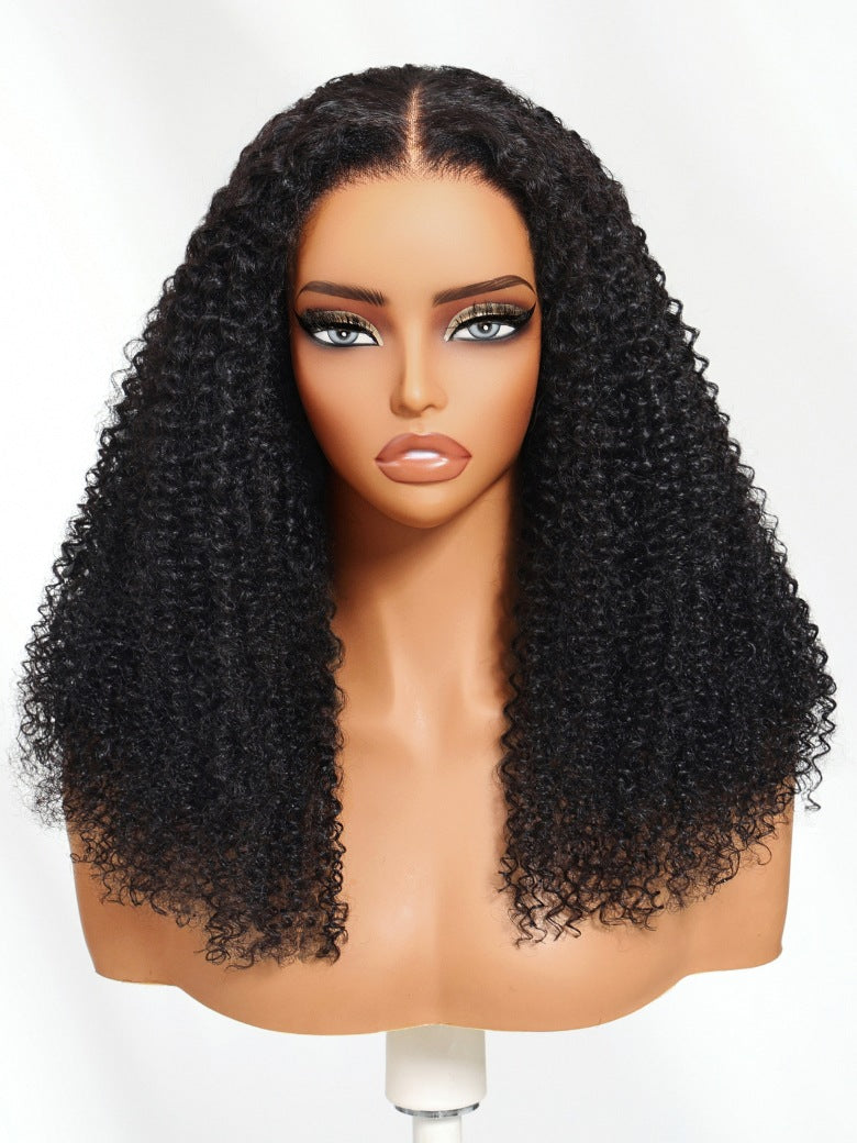 7x5 Pre Cut 200% 4C Kinky Edge Baby Hair Curly Pre-Cut Lace Human Hair Wigs Bleached Knots With Invisi Drawstring