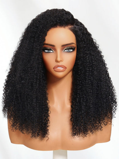 7x5 Pre Cut 200% 4C Kinky Edge Baby Hair Curly Pre-Cut Lace Human Hair Wigs Bleached Knots With Invisi Drawstring