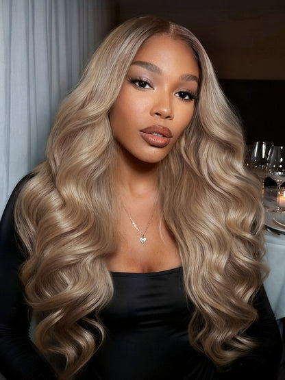 Ash Blonde Glow 13x4 Pre Everything Lace Frontal Body Wave Wig With Invisi Drawstring