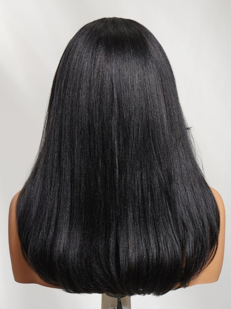 7x5 Pre Cut Side-Part Blowout Lob Yaki Straight Lace Part Wig With Face-framing Feathered Layers