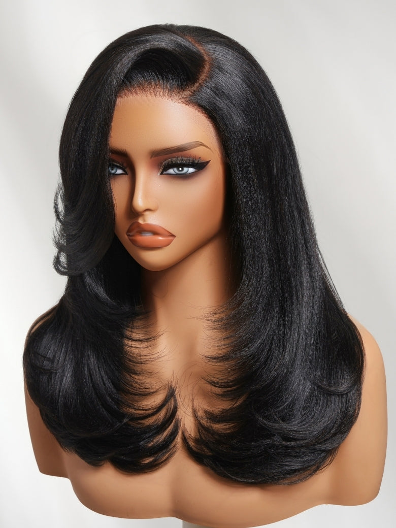 7x5 Pre Cut Side-Part Blowout Lob Yaki Straight Lace Part Wig With Face-framing Feathered Layers