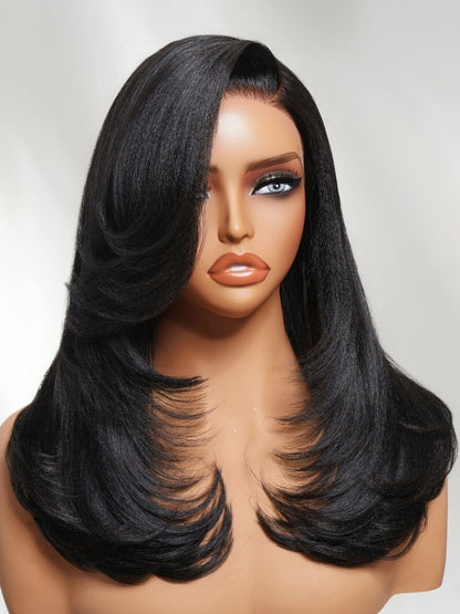 7x5 Pre Cut Side-Part Blowout Lob Yaki Straight Lace Part Wig With Face-framing Feathered Layers