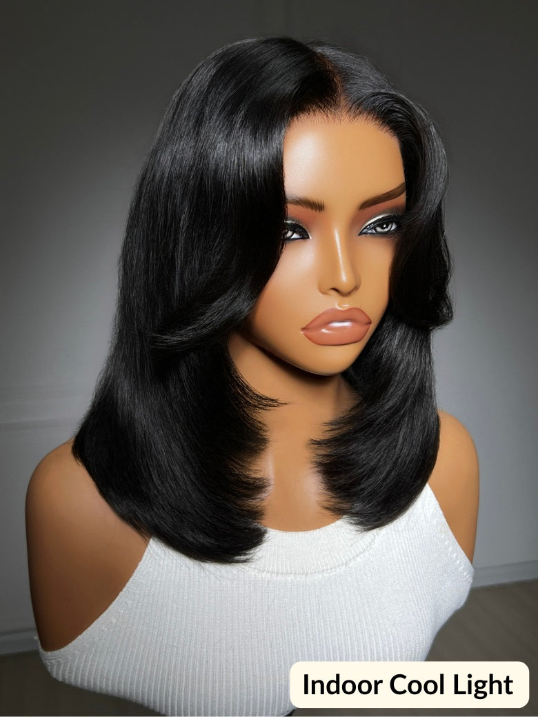 7x5 Pre Cut Blowout Bob Shoulder Length Straight Lace Wig With Face-framing feathered layers
