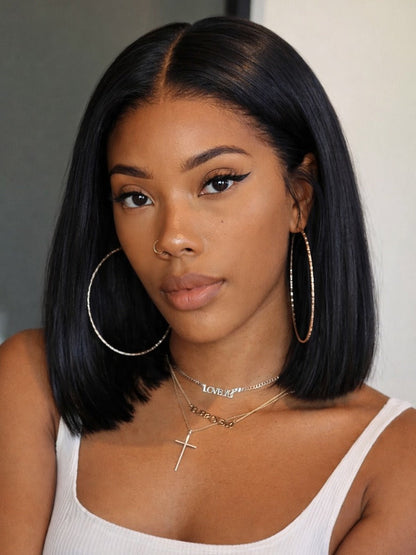 Blunt Cut Light Yaki Straight 7x5 Pre-Cut Lace Bye Bye Knots Glueless Bob Wig Pre-plucked Flash Sale