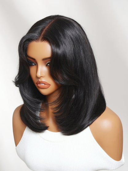 7x5 Pre Cut Blowout Bob Shoulder Length Straight Lace Wig With Face-framing feathered layers
