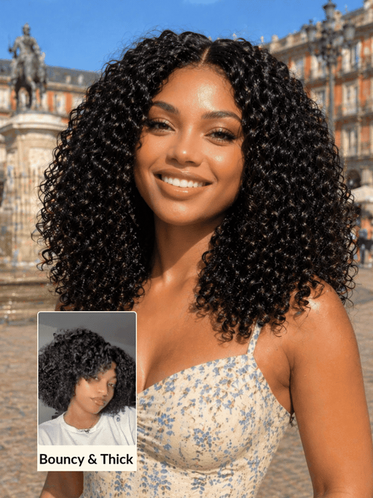 200% Density 7x5 Pre Cut Pre-Styled Finger Coils Afro Kinky Curly Lace Wig With Invisi Drawstring