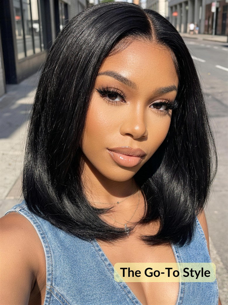 Blunt Cut Light Yaki Straight 7x5 Pre-Cut Lace Bye Bye Knots Glueless Bob Wig Pre-plucked Flash Sale
