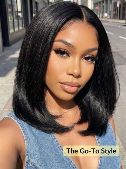 Blunt Cut Light Yaki Straight 7x5 Pre-Cut Lace Bye Bye Knots Glueless Bob Wig Pre-plucked Flash Sale