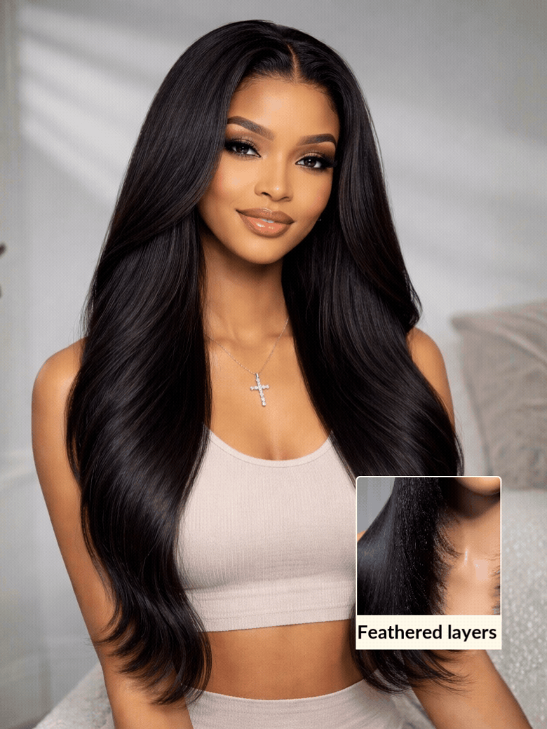 [22''=$135]180% Density 13x4 Pre-Everything Loose Wave Glueless Lace Frontal Wig –Feathered Style and Elastic Drawstring Flash Sale