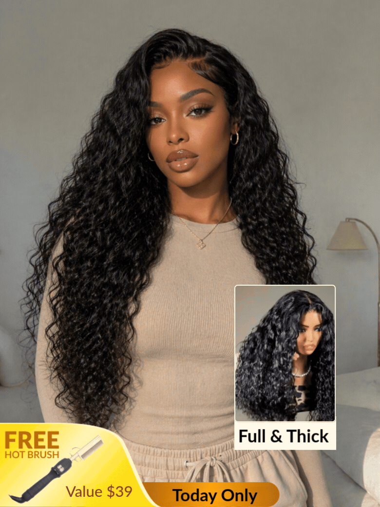 [Free Hot Comb]180% Density 7x5/ 13x4 Pre-Everything Water Wave & Curly Mixed Pre Cut Lace Frontal Human Hair Wigs With Invisi Drawstring