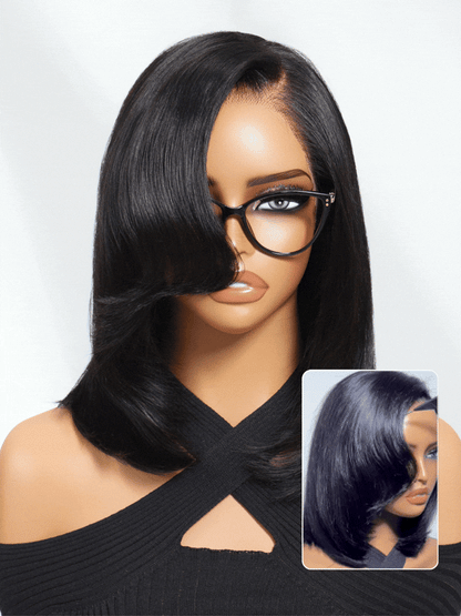 7x5 Pre Cut Rachel-Inspired Blunt Layered Shoulder-Length Silky Straight Bob Lace Wig With Side Part Bangs Flash Sale