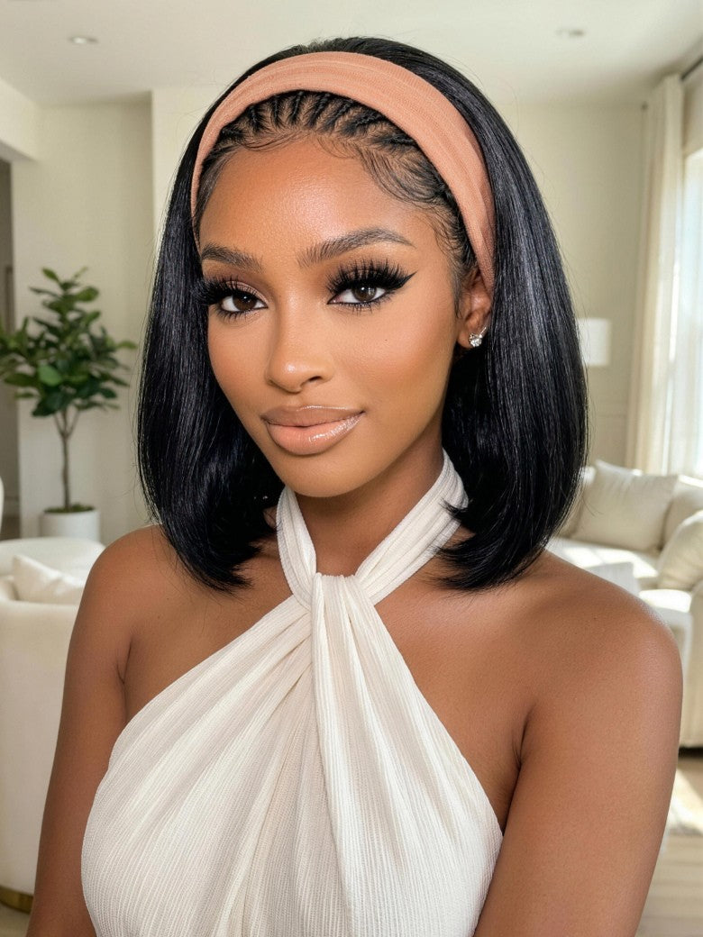 Blend & Secure Blow-out Natural Black Yaki Straight Bob Half Wig With Invisi Drawstring
