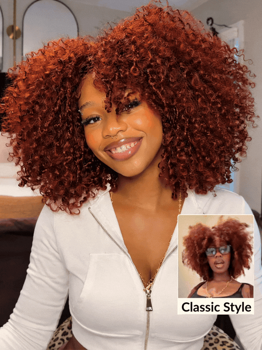 250% Density 7x5 Pre-Cut Afro Kinky Curly Reddish Brown Lace Wig With Invisi Drawstring