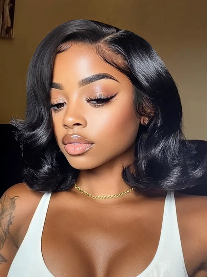 7x5 Pre Cut Rachel-Inspired Blunt Layered Shoulder-Length Silky Straight Bob Lace Wig With Side Part Bangs Flash Sale