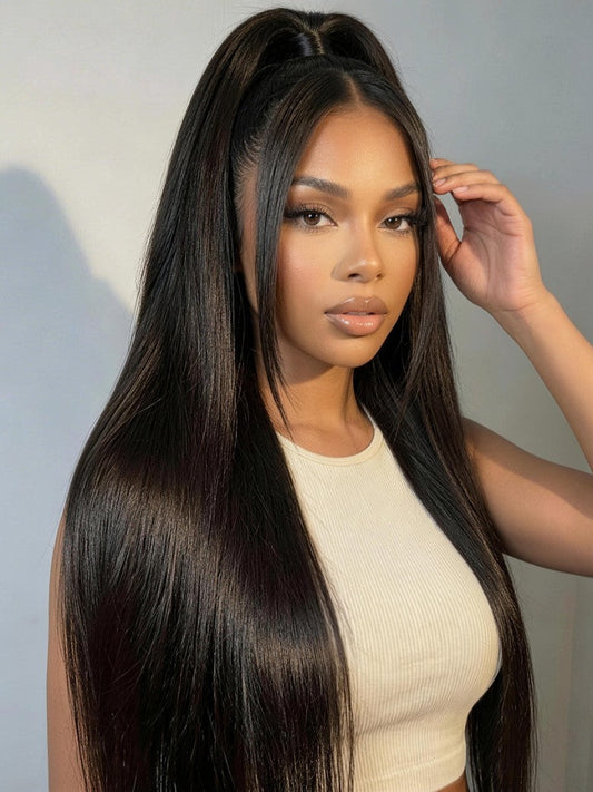 Yaki Straight 7x5 Glueless Lace Wig With Elastic Drawstring -Pull And Go & Bleach Knots & Pre-cut