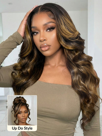 7x5 Pre Cut Balayage Highlight Body Wave Lace Wigs With Invisi Drawstring