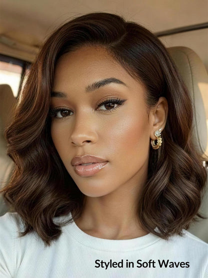 7x5 Pre Cut Side Part Yaki Straight Bob Rich Espresso Brown Shoulder-Length Lace Wig with Invisi Drawstring Flash Sale