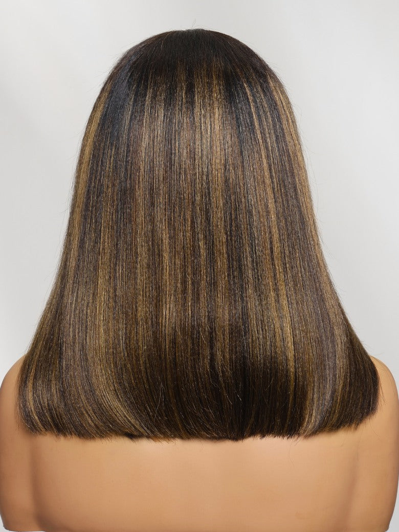 7x5 Pre Cut Balayage #1b/30 Highlight Yaki Straight Lace Wig With Invisi Drawstring