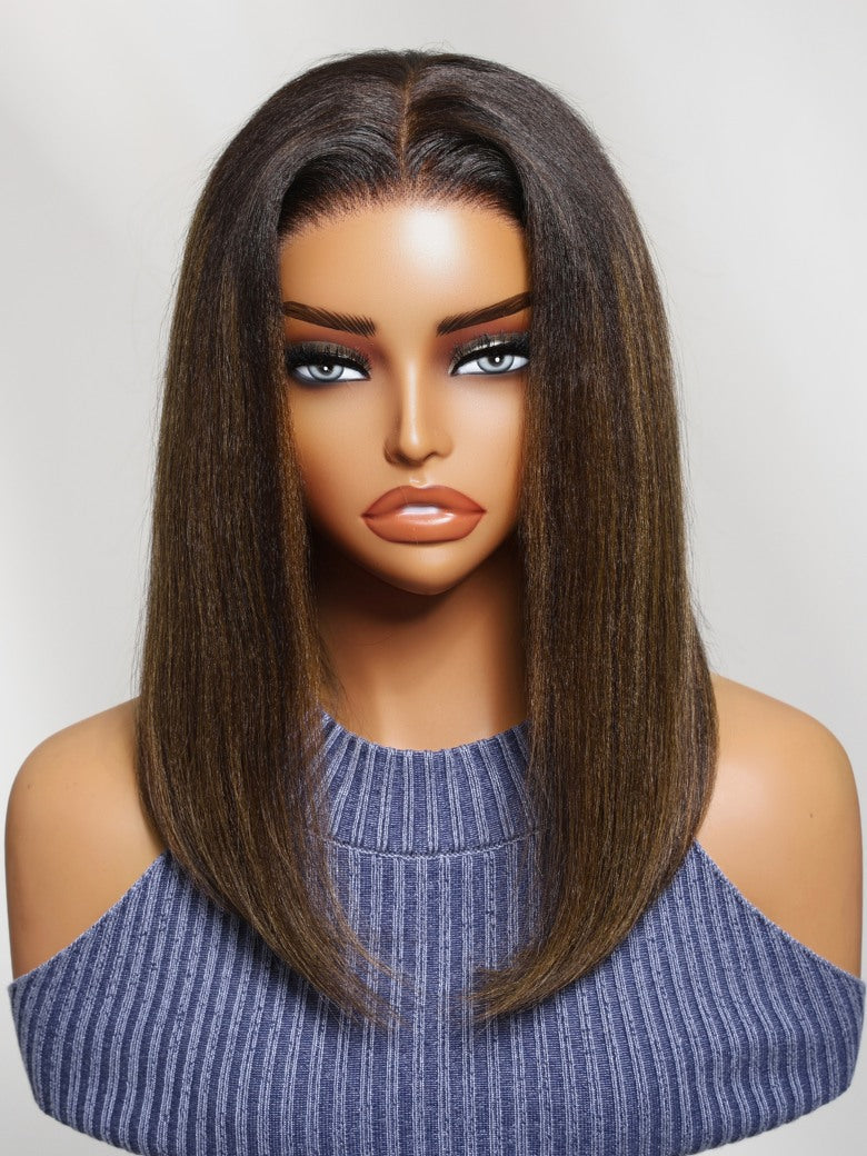 7x5 Pre Cut Balayage #1b/30 Highlight Yaki Straight Lace Wig With Invisi Drawstring