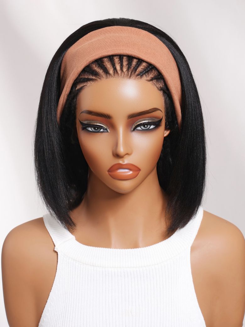 Blend & Secure Blow-out Natural Black Yaki Straight Bob Half Wig With Invisi Drawstring