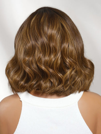 13x4 Pre Everything Brown Highlights with Dark Root Body Wave Lace Frontal Wig With Layers Shoulder Flip-Out Curls
