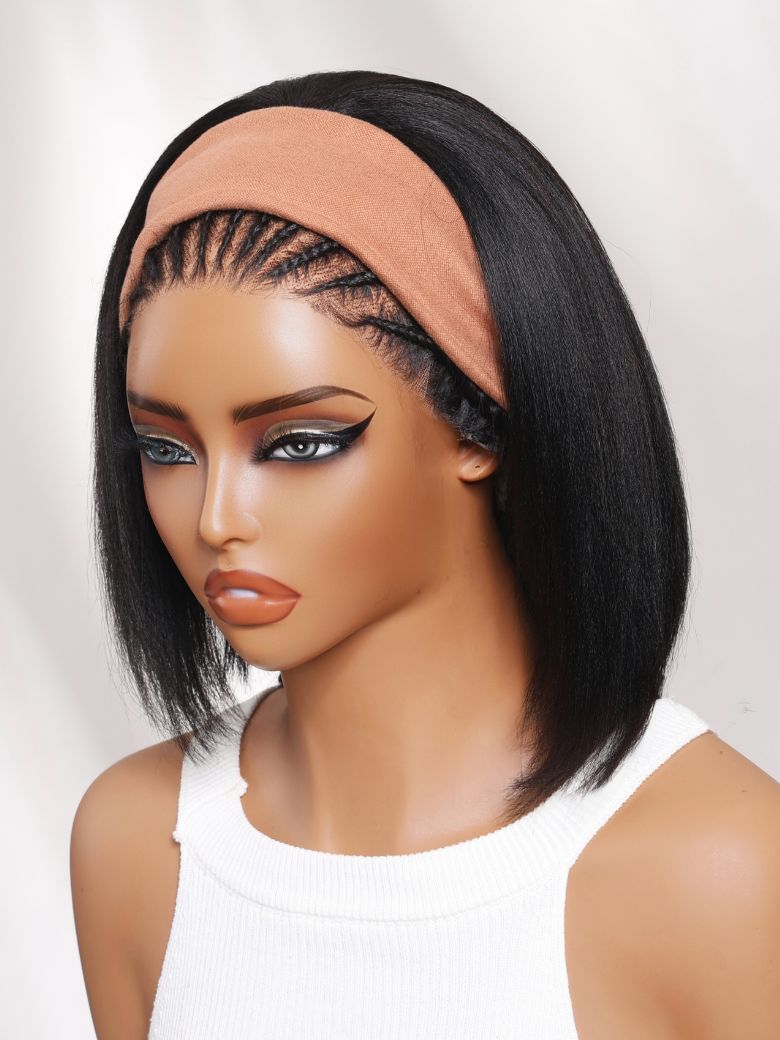 Blend & Secure Blow-out Natural Black Yaki Straight Bob Half Wig With Invisi Drawstring