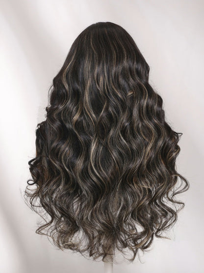 7x5 Pre Cut Blonde Balayage Highlight Body Wave Lace Wig With Soft Face-Framing Layers