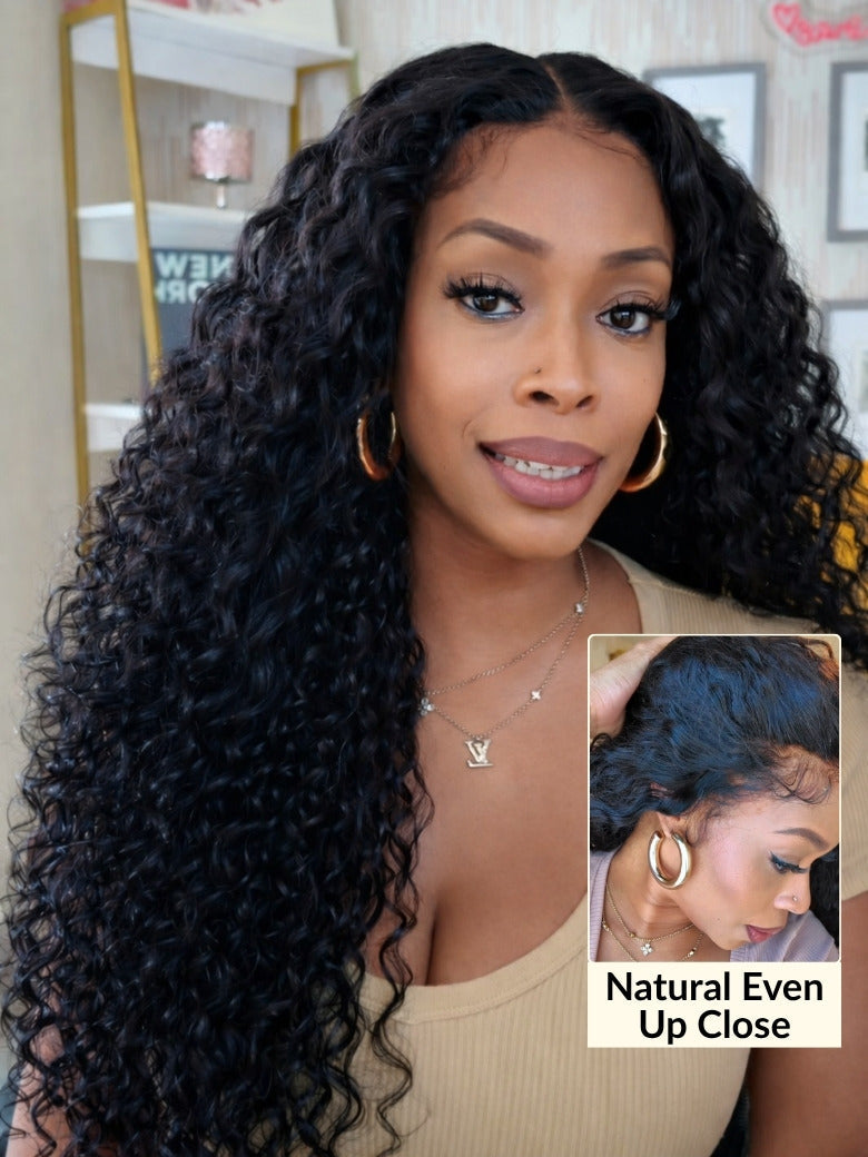[Free Hot Comb]180% Density 7x5/ 13x4 Pre-Everything Water Wave & Curly Mixed Pre Cut Lace Frontal Human Hair Wigs With Invisi Drawstring