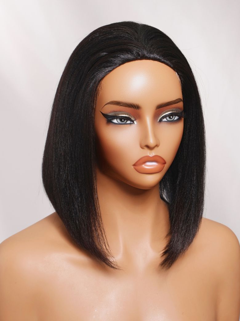 Blend & Secure Blow-out Natural Black Yaki Straight Bob Half Wig With Invisi Drawstring
