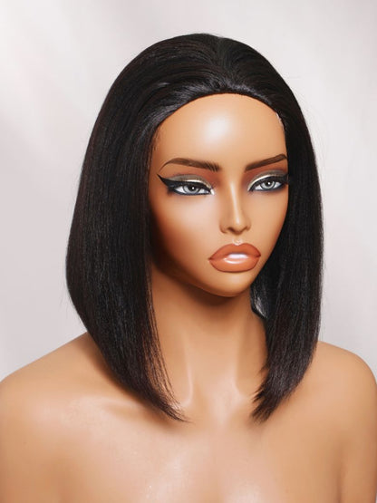 Blend & Secure Blow-out Natural Black Yaki Straight Bob Half Wig With Invisi Drawstring