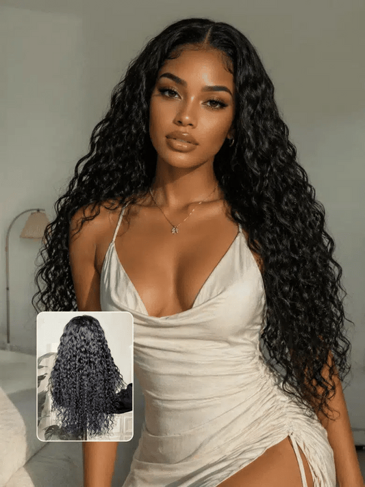 [20''=$139]13x6 Pre Cut 180% Density Wet And Wavy Water Wave Natural Black Lace Frontal Wig With Invisi Drawstring Flash Sale