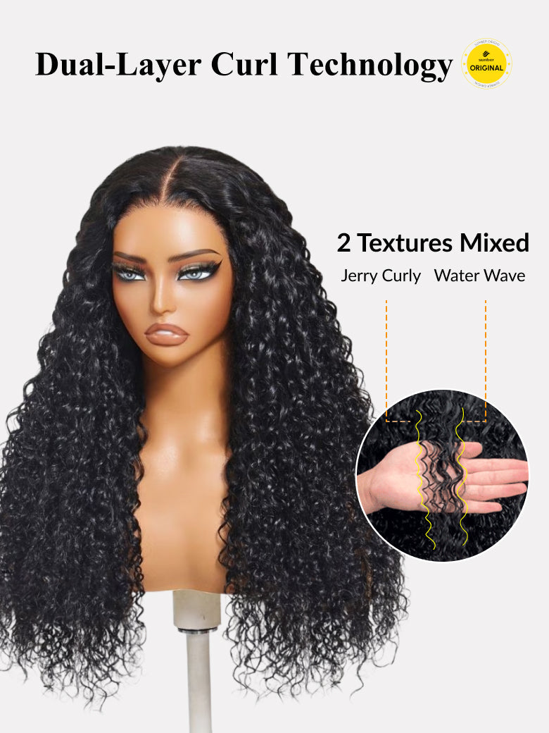 [Free Hot Comb]180% Density 7x5/ 13x4 Pre-Everything Water Wave & Curly Mixed Pre Cut Lace Frontal Human Hair Wigs With Invisi Drawstring