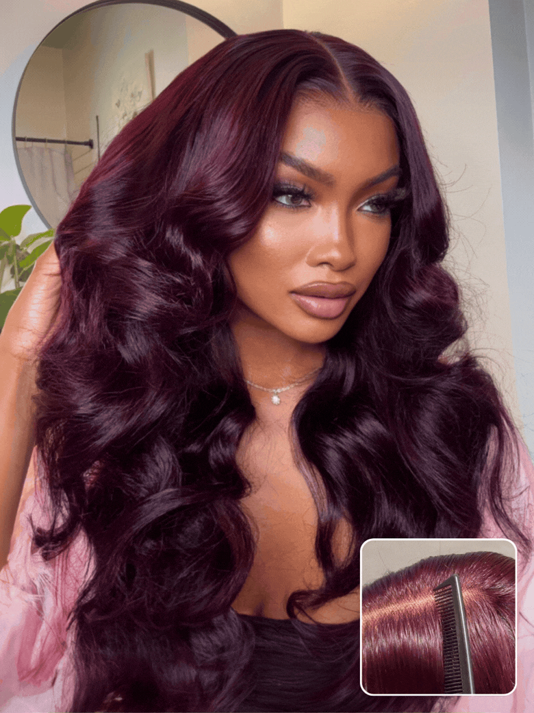 Black Cherry Lace Frontal Dark Burgundy Wig-Long Layered Cut & Pre Everything & Flash Sale