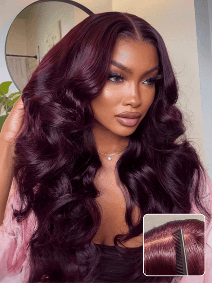 Black Cherry Lace Frontal Dark Burgundy Wig-Long Layered Cut & Pre Everything & Flash Sale