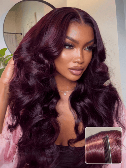 Black Cherry Lace Frontal Dark Burgundy Wig-Long Layered Cut & Pre Everything & Flash Sale