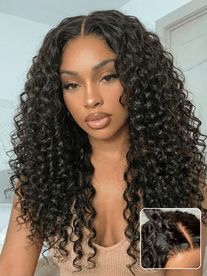 [Free Hot Comb]180% Density 7x5/ 13x4 Pre-Everything Water Wave & Curly Mixed Pre Cut Lace Frontal Human Hair Wigs With Invisi Drawstring
