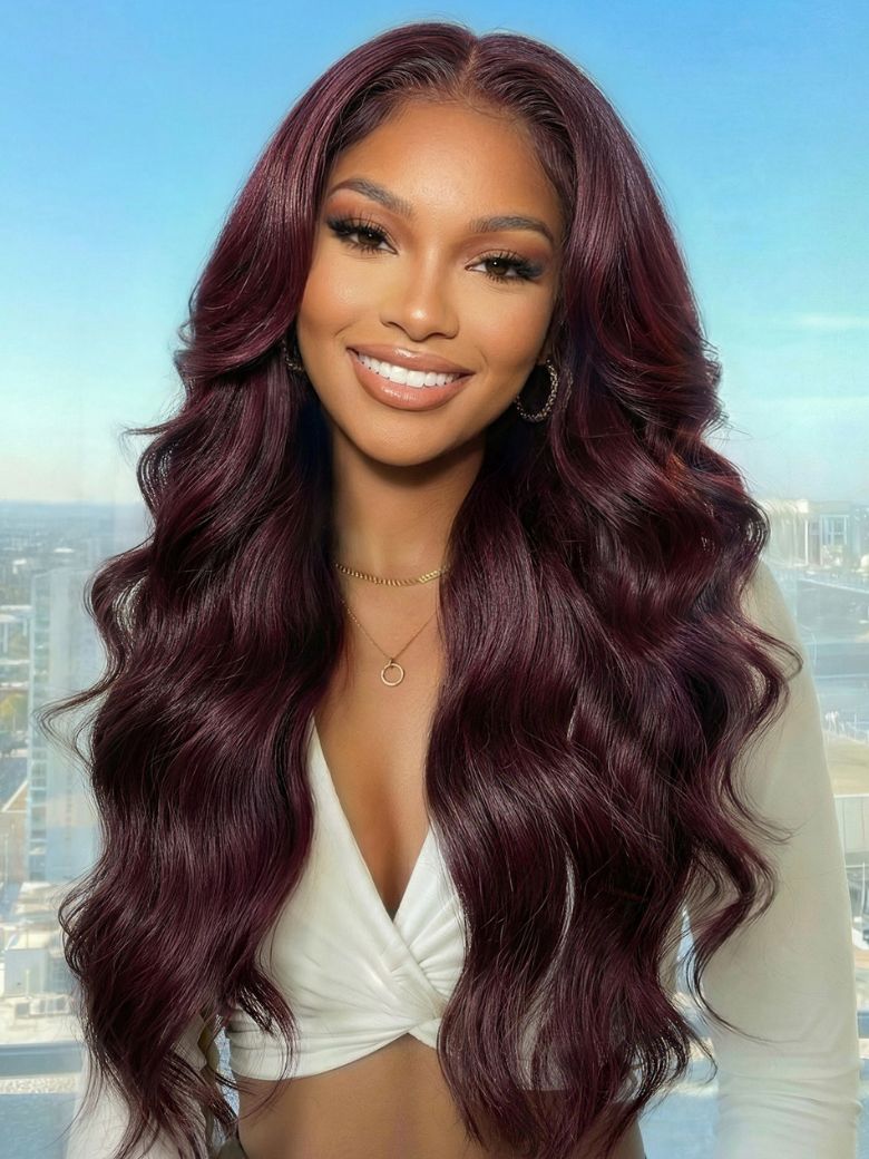 Black Cherry Lace Frontal Dark Burgundy Wig-Long Layered Cut & Pre Everything & Flash Sale
