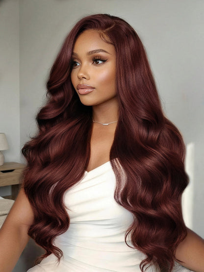 Body Wave Shake And Go Wigs 150% Density Reddish Brown 7x5 Bye Bye Knots Pre-Cut Lace Human Hair Wigs With Pre-Plucked