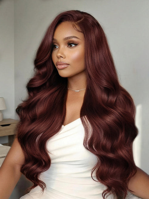 Body Wave Shake And Go Wigs 150% Density Reddish Brown 7x5 Bye Bye Knots Pre-Cut Lace Human Hair Wigs With Pre-Plucked