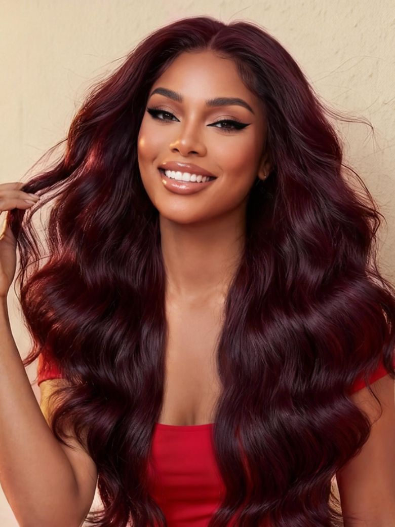 Black Cherry Lace Frontal Dark Burgundy Wig-Long Layered Cut & Pre Everything & Flash Sale